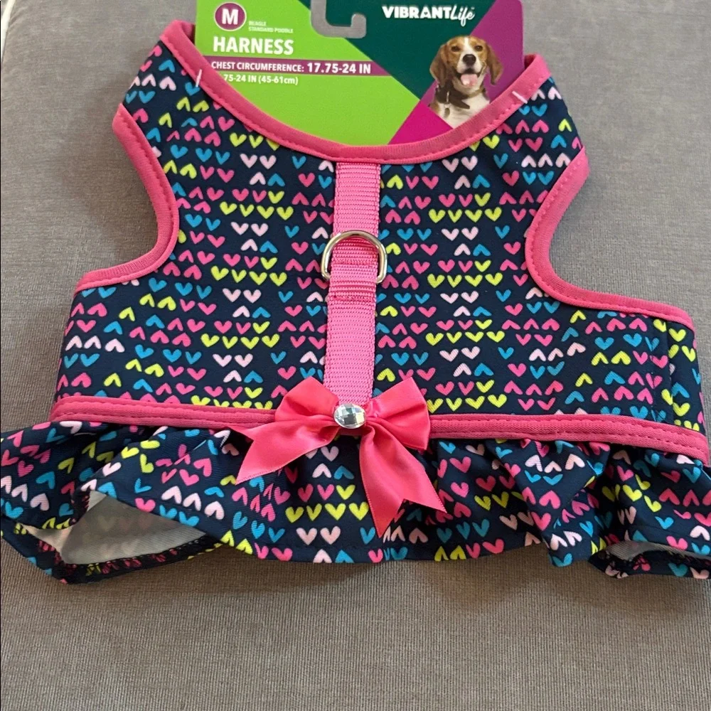 NWT Lot of 2x [Vibrant Life] Girly Dog Ruffle Heart Harness & Bandanna Sz Medium